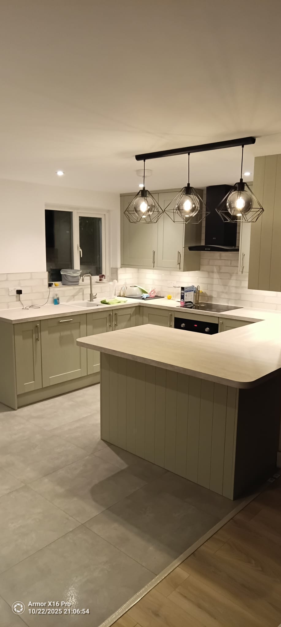 Finished sage kitchen with island